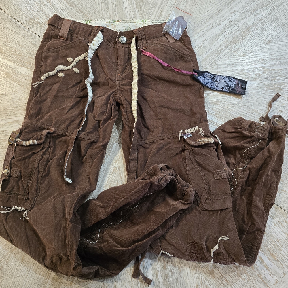 Y2k Miss Me : Cargo Pants with Drawstring Ties And Embroidered